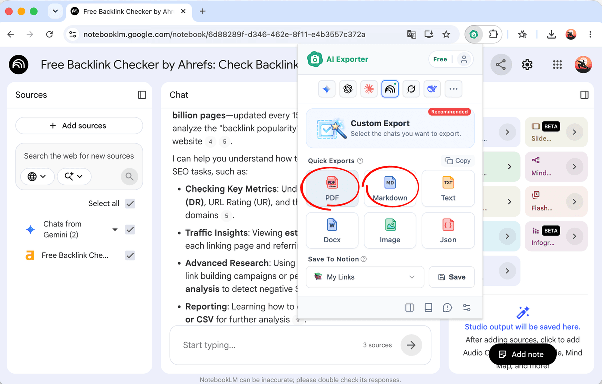 Export full NotebookLM content