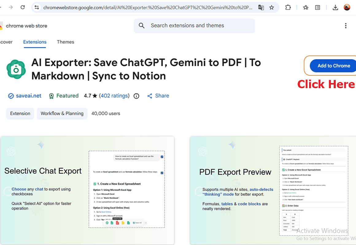 Install AI Exporter Extension
