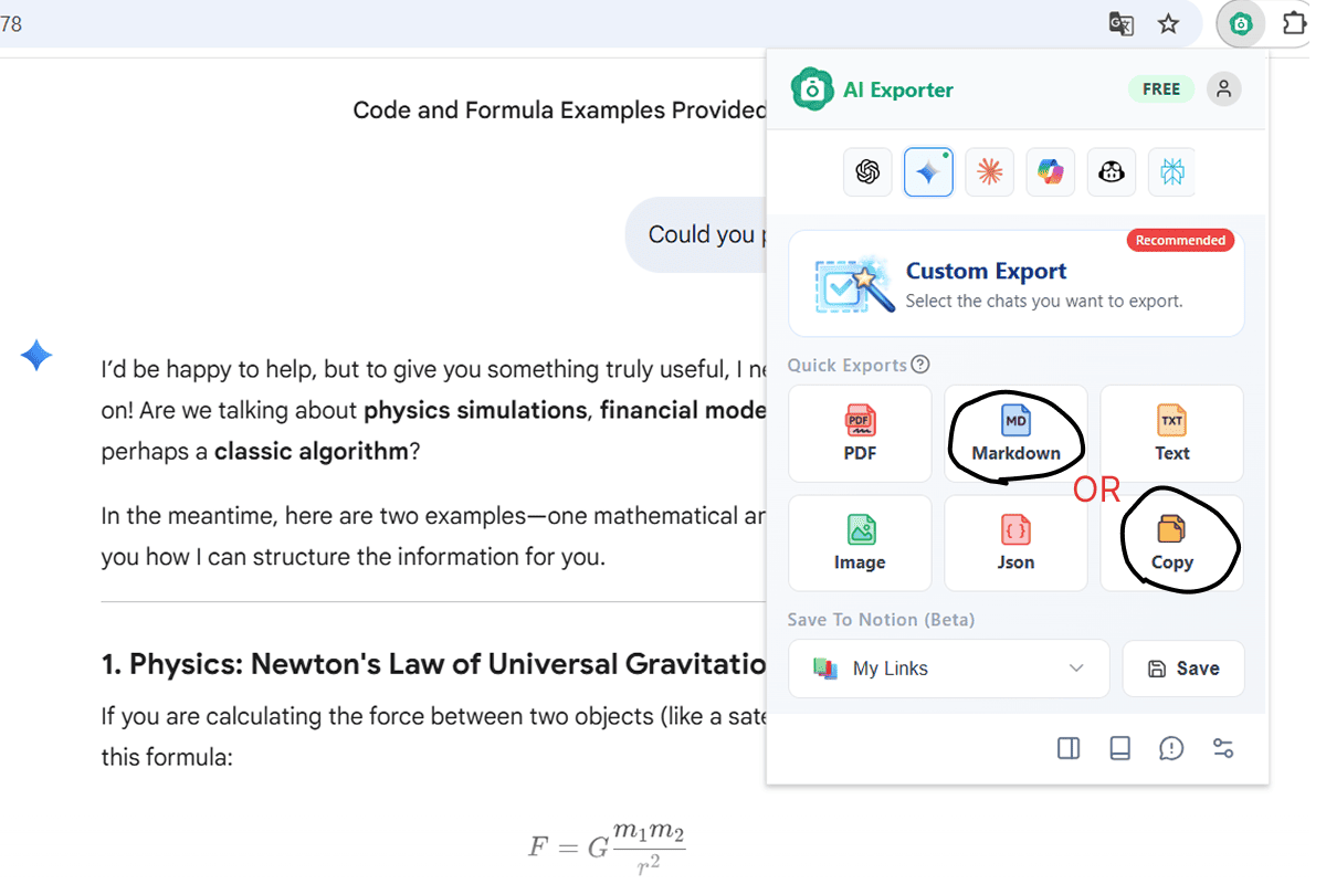 Select 'Markdown' Format