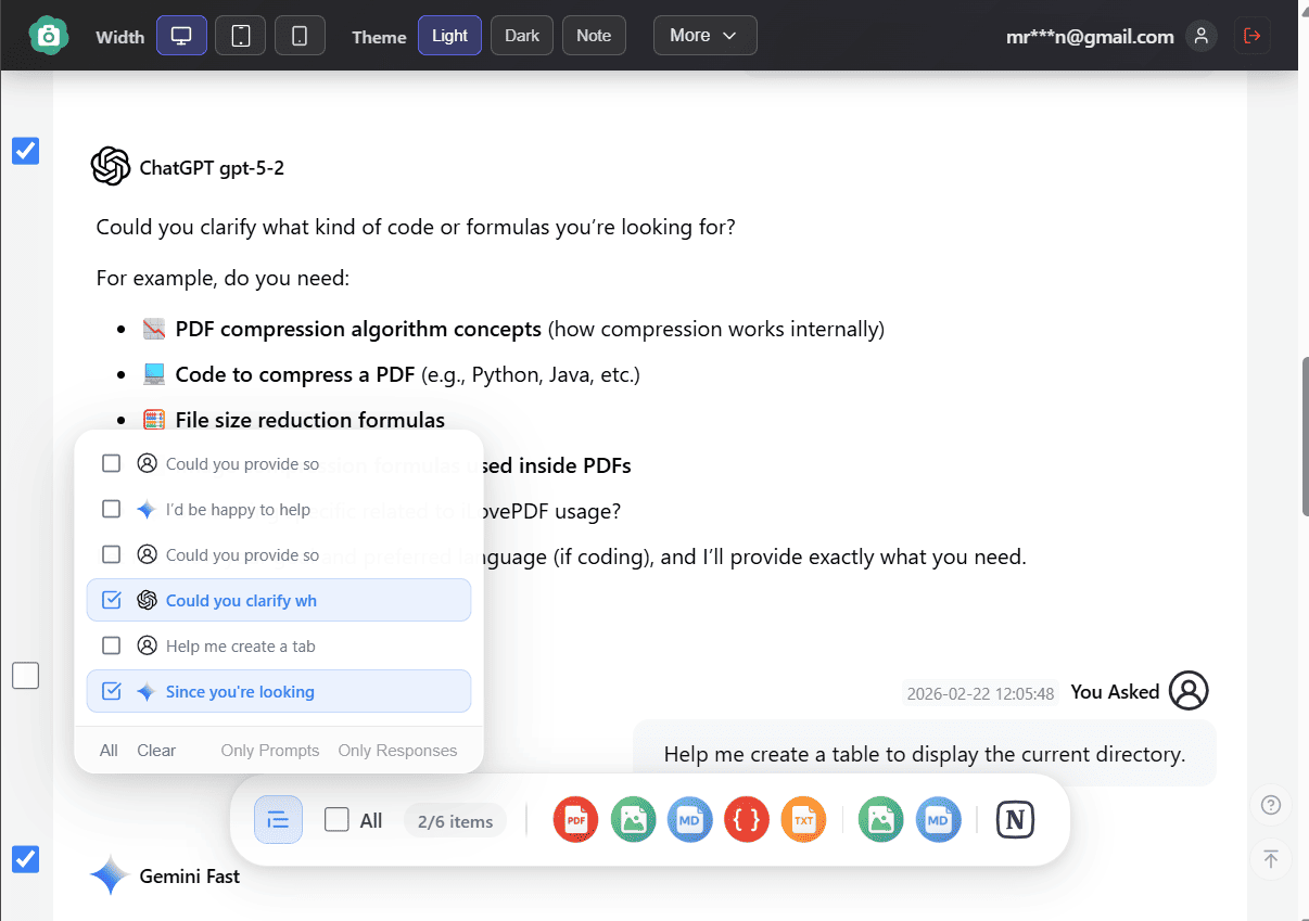 Unified export on the aggregated preview page