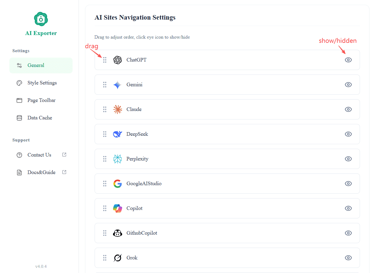 Control visibility and sorting in Settings