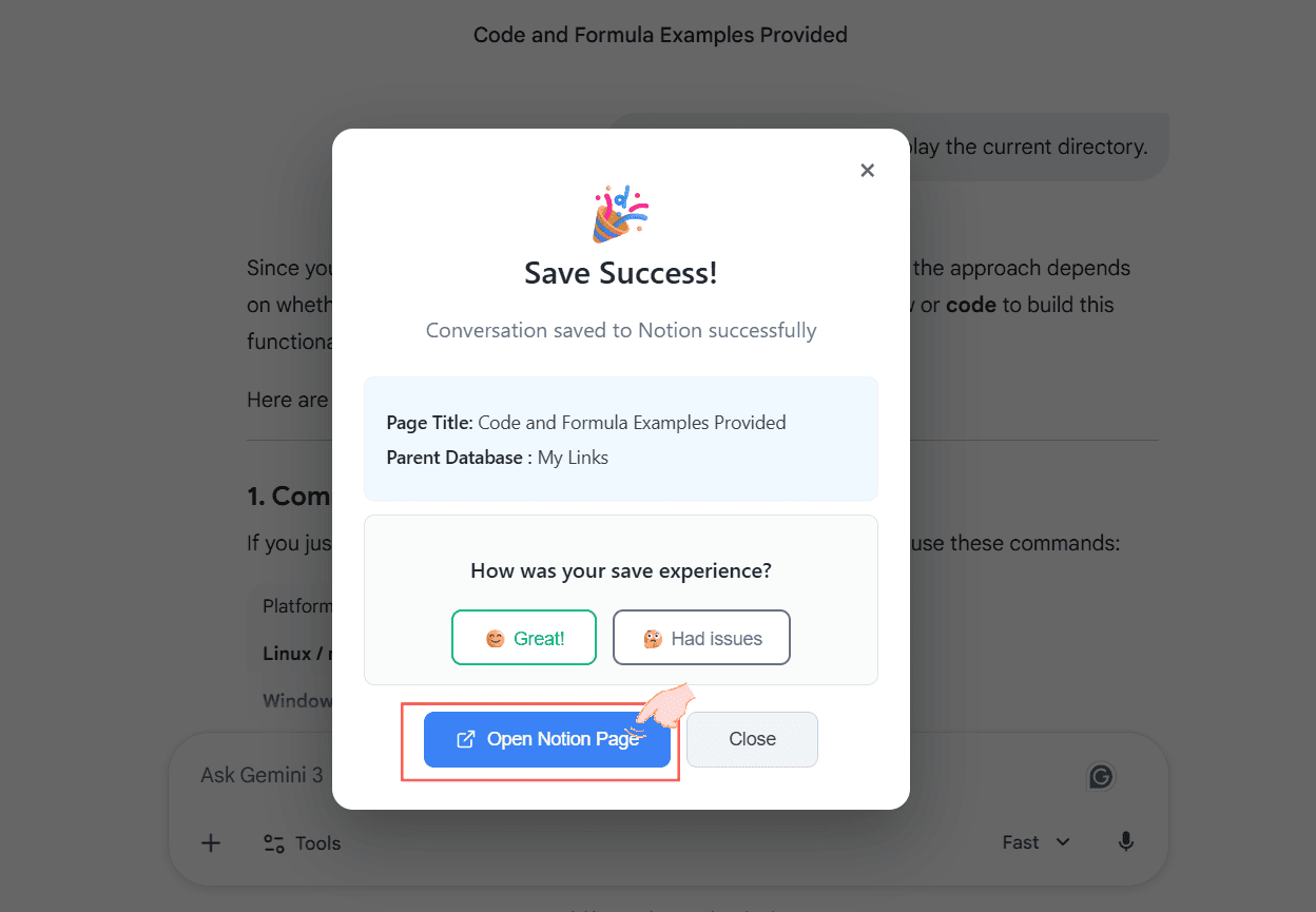 Click success prompt to open page