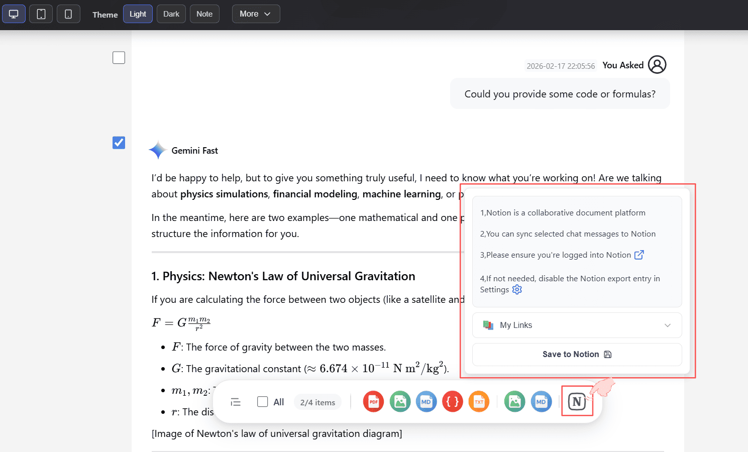 Sync to Notion from preview interface