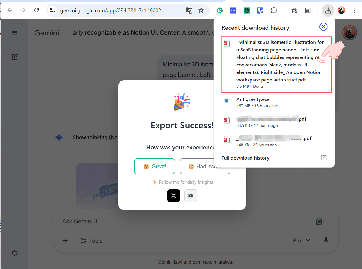 Success notification