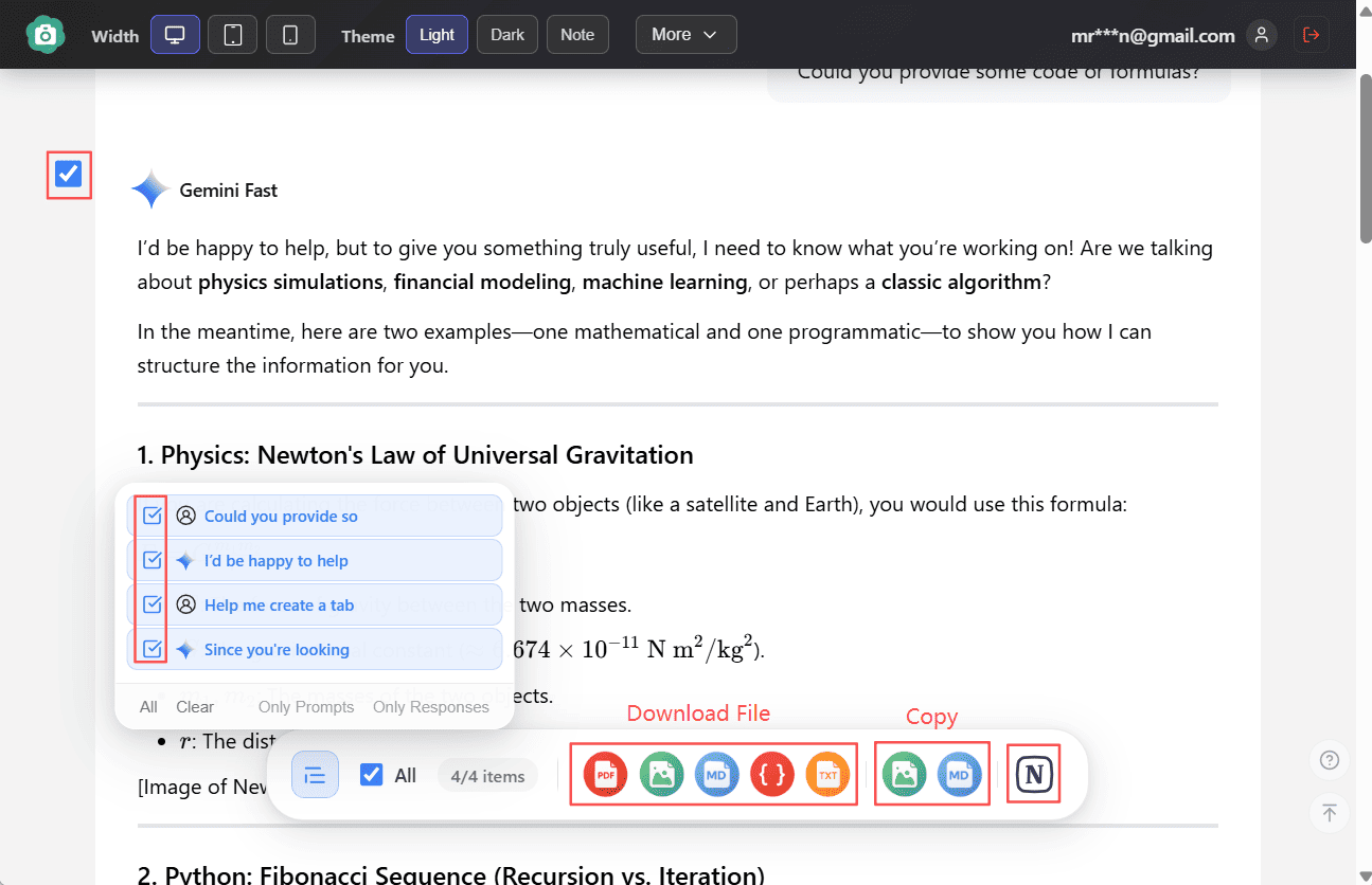 Select messages and choose format